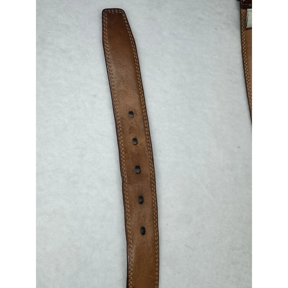 Orvis Men's Brown Leather‎ Belt Size 42 Style # 87HX Gold Brass Buckle